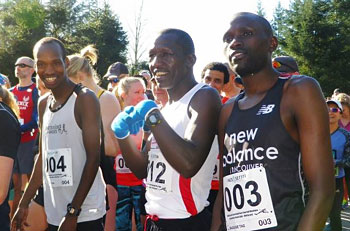 Ngeno, Kimugul and Kipkoech at the start line - photo by Debra Kato